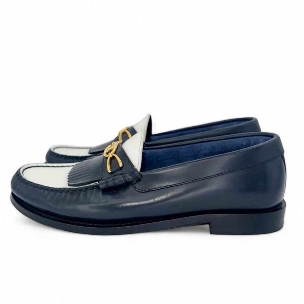 CELINE Women's Luco Triomphe Navy & White Horsebit CC Logo Loafers Size … - Picture 5 of 12